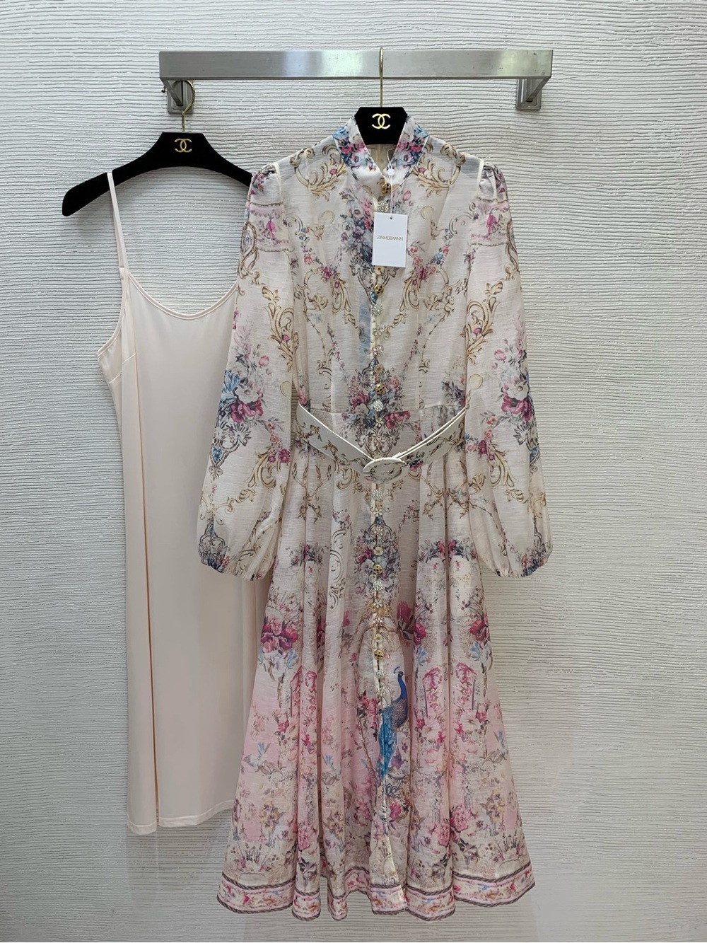Zimmermann Floral Print Long-Sleeve Midi Dress in Cream, Pink, Blue